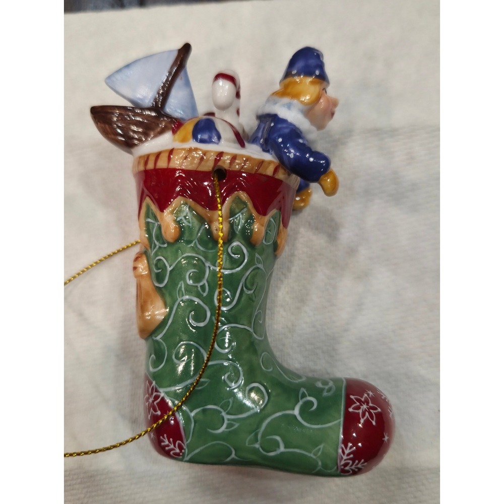 Villeroy & Boch Porcelain Christmas Stocking Patterned Boot w/ Festive Toys Elf